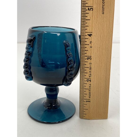 Vintage Set of 4 Dark Blue 4" Textured Mini Goblets Glasses Retro Barware - Picture 7 of 8